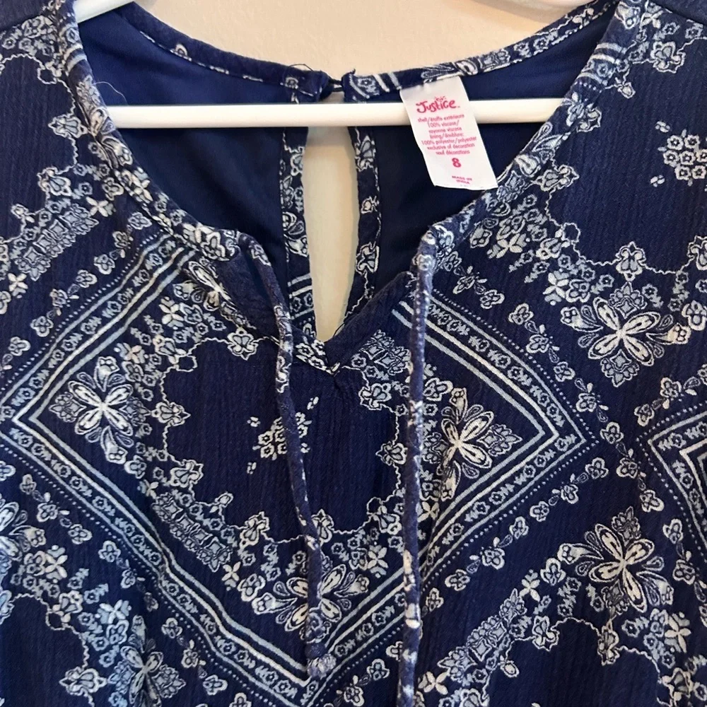 Justice Blue and White Flutter Sleeve Sundress